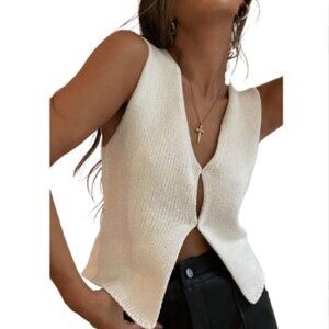 Crochet Knit Vest Top Size S NWT Sleeveless Button-Down Vintage